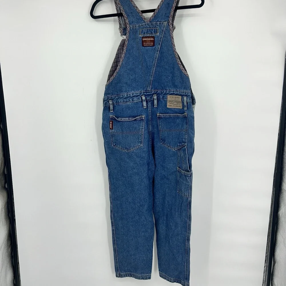 Vintage 90s Unionbay Kids L Denim Overalls Plaid Carpenter Grunge Boys Girls